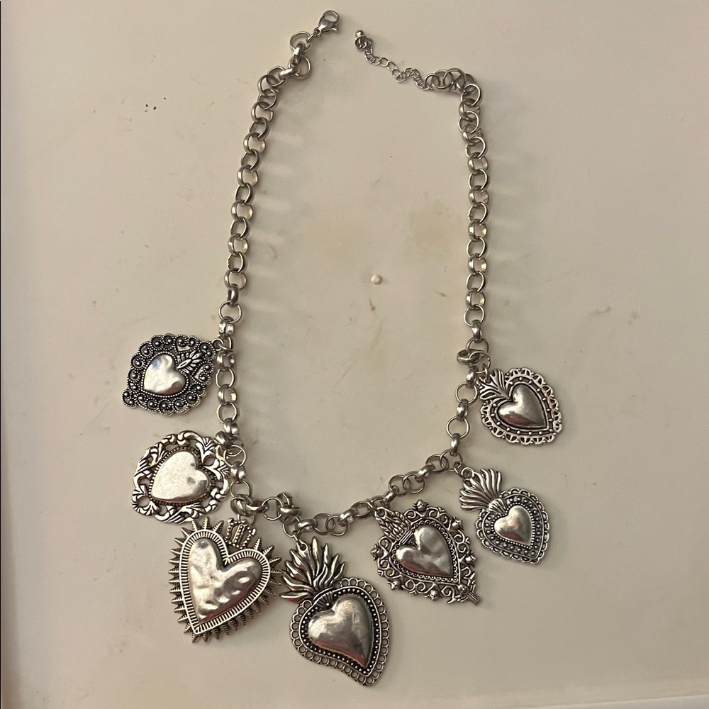 18 Inches  Silver Plated Heart Charm Necklace - Women Jewelry